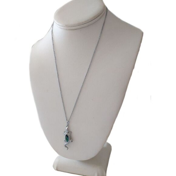 Vtg Abalone Gecko Pendant Necklace Lizard Reptile Silver Tone Shell 18" Chain - Picture 9 of 16